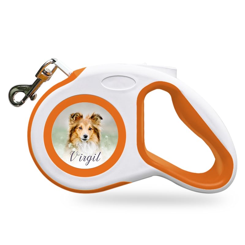 New Retractable Dog Leash, Custom Pet Walking Leash for Dogs, Personalized Your Pet's Name Photo, Up to 16Ft Maximum of Extension with Self-Locking Buttons