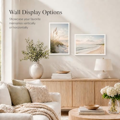 Image of JCJMY 5.5x8.5 Picture Frame White for Wall Hanging or Tabletop, Wall Mounting Horizontally or Vertically, 5.5 x 8.5 Wall Gallery Poster Photo Frame with Shatter Resistant Plexiglass, White