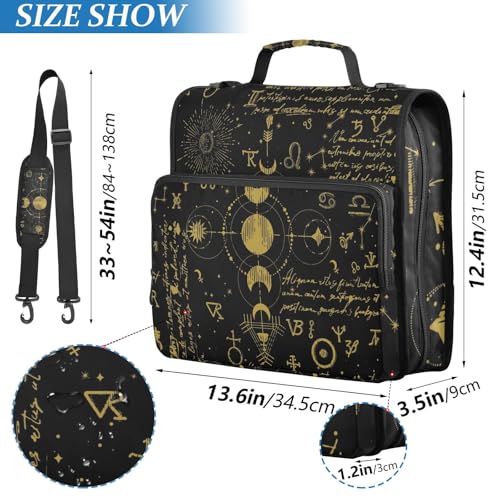 Image of 3 Ring Zipper Binder with Shoulder Strap Sun Moon Astrology Boho 1.5 inch Binders Keeper Large Capacity Multi Pockets for School Office Supplies