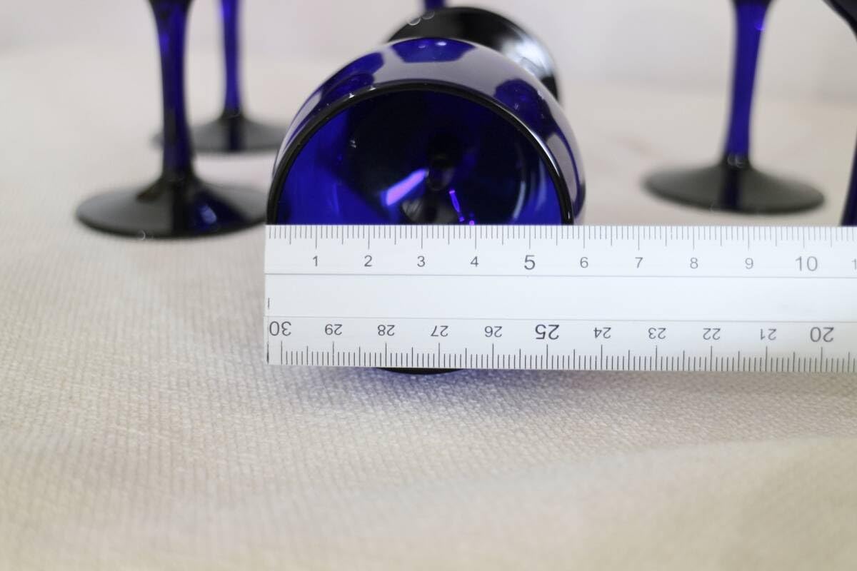 コバルトブルー カットガラス ワイングラス 4個セット