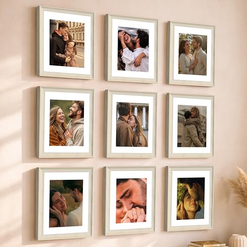 Image of Art Street Wooden Photo Frame for living room, Aesthetic Cave Design Photo Frames for Photograph, Art Work, Certificates Set of 9 (6x8 Inch, White)