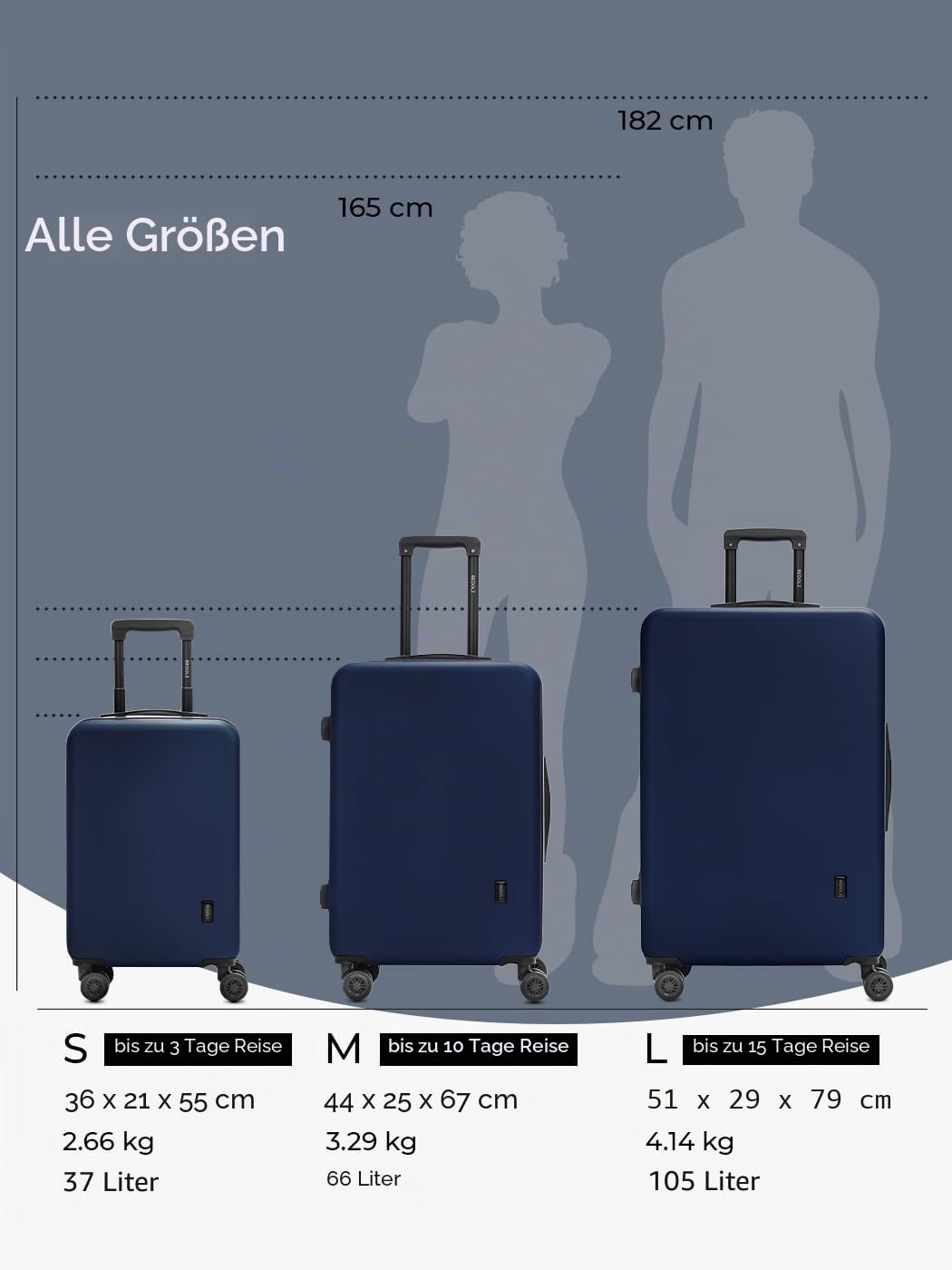 REDOLZ mittelgroßer Hartschalen Check-in Koffer | Trolley 44 x 25 x 67 cm aus hochwertigem ABS Material | Ultra-leicht nur 3,29 kg für Damen & Herren | 4 Doppelrollen & TSA-Schloss (Essentials 09)