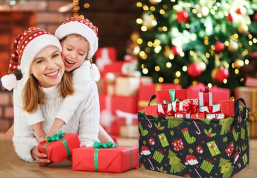 Image of Rectangular Christmas Baskets,Tree Basket Empty,Waterproof PE Coating Kids Baskets with Handles,Gifts Book Bins,Gift Bin. (Christmas Tree)
