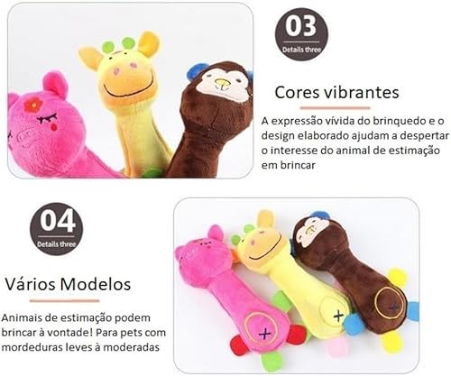 KIT 03 Brinquedo Pet Mordedor Pelúcia Para Cães Cachorros - Happy Day com Apito (MACACO GIRAFA PORCA