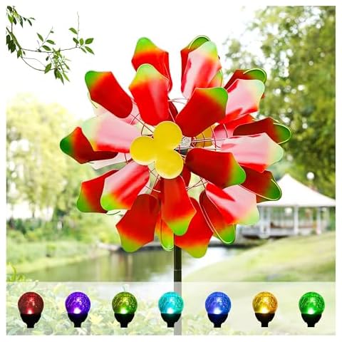 Cyan Oasis Solar Wind Spinners Outdoor - Large Kinetic Metal Wind Sculptures & Spinners with Solar Light, Yard Garden Wind Spinners Decor for Lawn, Patio (24" Dia x 88" Height) Cover