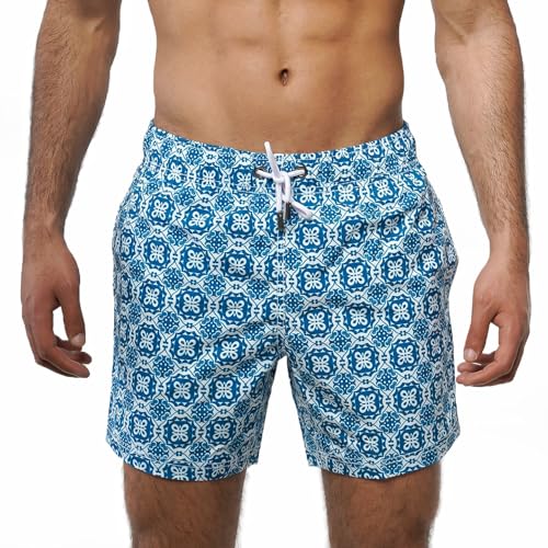 Blue Blast Men's Swim Trunks - 100% Polyester, Quick-Dry, Lightweight, Durable Beach & Pool Shorts for Comfortable Fit