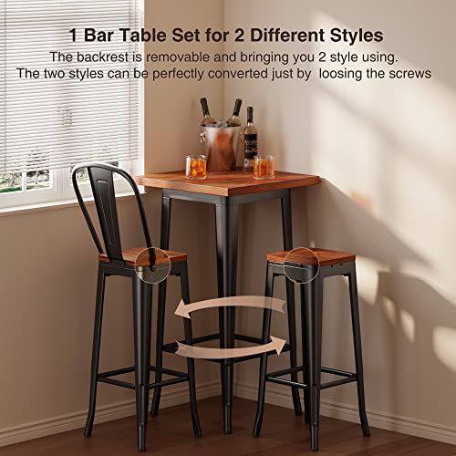 Aiho Bar Table And Chairs Set For 2, 3 Piece Pub Table Set With Solid Elm Top And Metal Frame Bar Height Table Set For 2 With 400 Lbs Loading Capacity For Bar Home Bistro Cafe #TOP3