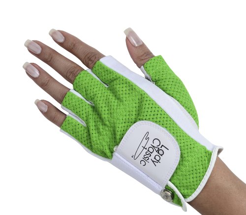 Lady Classic Cabretta Womens Solar Half 1/2 Finger Golf Glove - Left Hand, Green & White, Medium (CLH02WTGR)