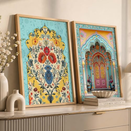 Image of kotart - Indian Wall Art Home Decor Frames Framed Wall Painting for Home Room Bedroom Office Decor Paintings For Decoration Pichwai Art Painting Decoration Poster With frames Traditional Indian Madhubani Paintings Living Room set of 2 (2, (35x37 Inch), Framed)