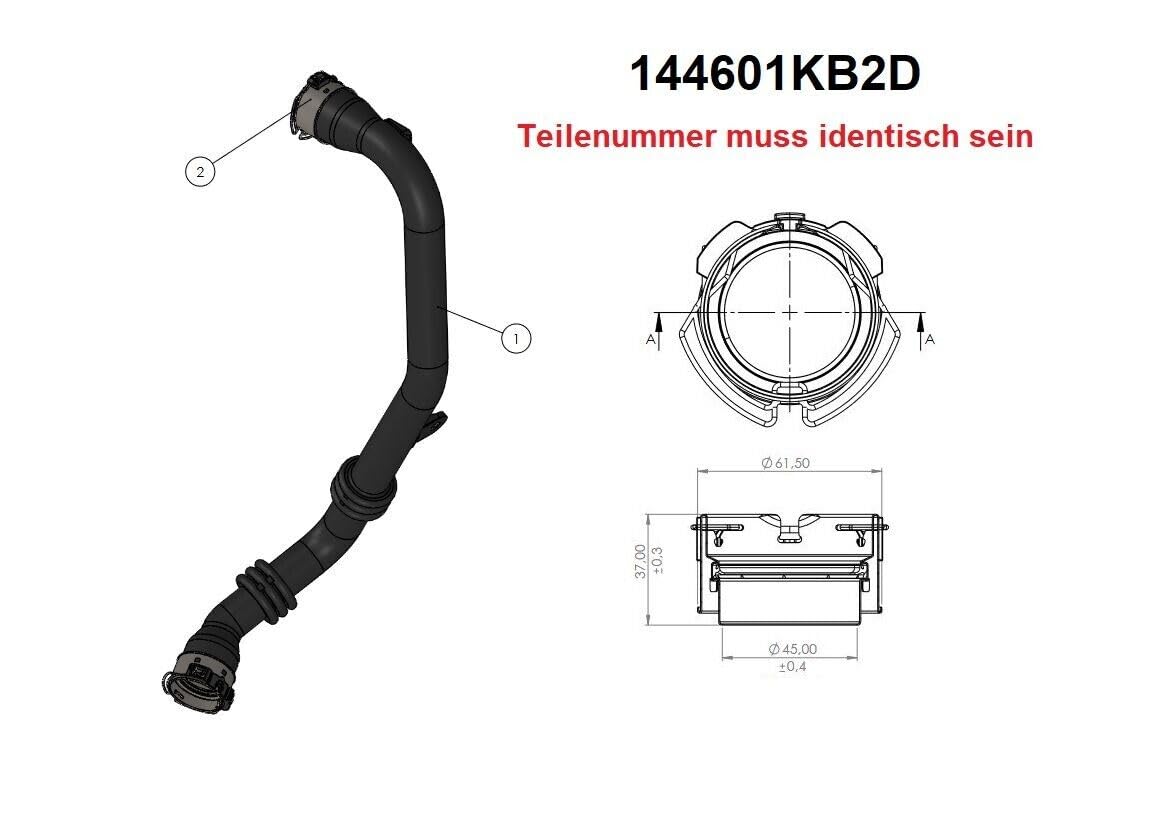 LLS-GERMANY Tubo Turbo compatibile con Nis.san Juke (F15), 1.5 dCi, 110 CV, 144601KB2D, attacco originale HENN