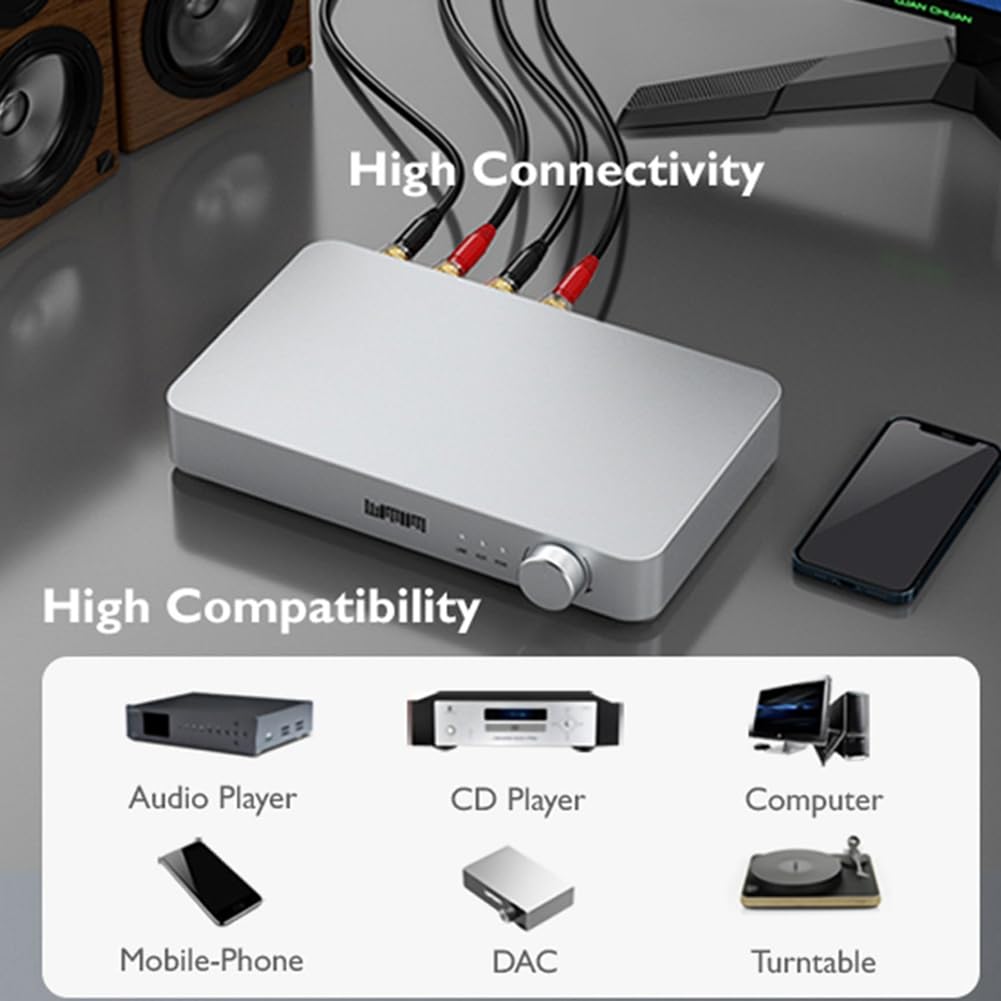 Amplificador de Potencia Digital Estéreo HiFi Amplificador Digital Hi-Fi Clase D Amplificador de Audio para Bluetooth y Reproductor de Audio