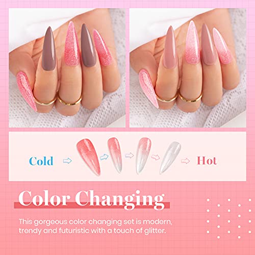 Beetles Color Changing Gel Polish Set - 6 Colors Summer Pink Temperature Change Colors - Long Lasting Soak Off Led Gel Gift For Women #TOP3