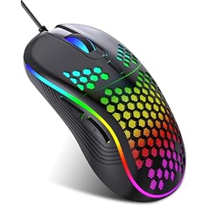 Wired Gaming Mouse, Computer Mouse Ergonomic Mice Honeycomb Design with RGB Backlight, 6 Buttons, 7200 Adjustable DPI for PC/Mac/Laptop