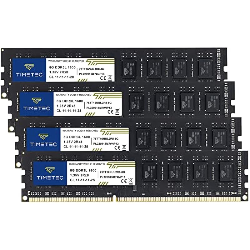 Timetec 32GB KIT(4x8GB) DDR3L / DDR3 1600MHz (DDR3L-1600) PC3L-12800 / PC3-12800 Non-ECC Unbuffered 1.35V/1.5V CL11 2Rx8 Dual Rank 240 Pin UDIMM Desktop PC Computer Memory RAM(SDRAM) Module Upgrade...