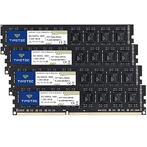 Timetec 32 GB KIT (4 x 8 GB) DDR3L / DDR3 1600 MHz (DDR3L-1600) PC3L-12800 / PC3-12800 Non-ECC Ungepuffert 1,35 V/1,5 V CL11 2Rx8 Dual Rank 240 Pin UDIMM Desktop-PC Computerspeicher RAM (SDRAM)
