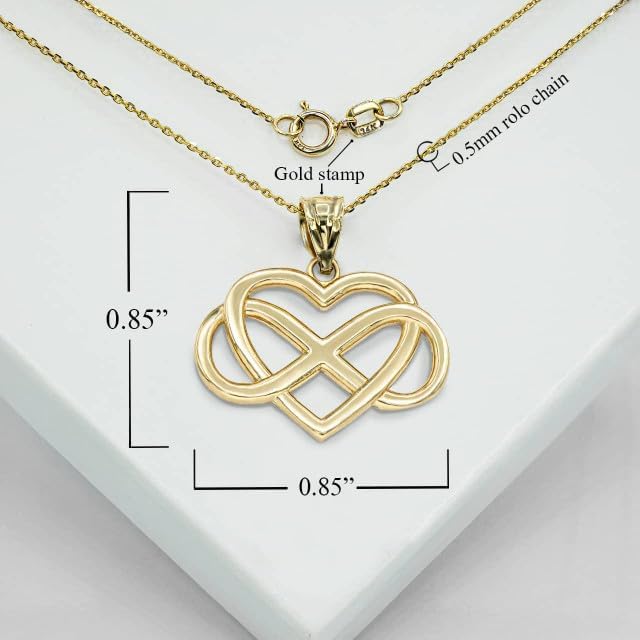 Heart with Infinity Pendant Necklace Real Solid 10K Gold