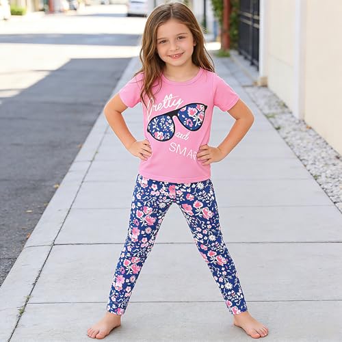 Image of 4-7T Kids Toddler Girls Print Outfits Short sleeved Flower Printed Top+Flower Print Pants Set