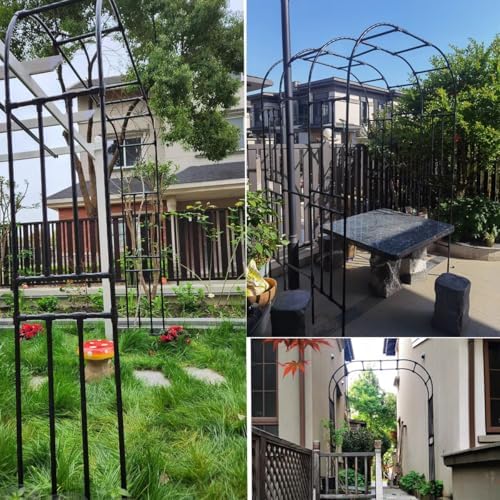 Climbing Plants Support Rack Garden Arches and Arbors Balloon Arch Frame Backdrop Stand Galvanized Steel Pipe Plastic Coating Garden Pergola Arch(Black,220X240cm(WXH))