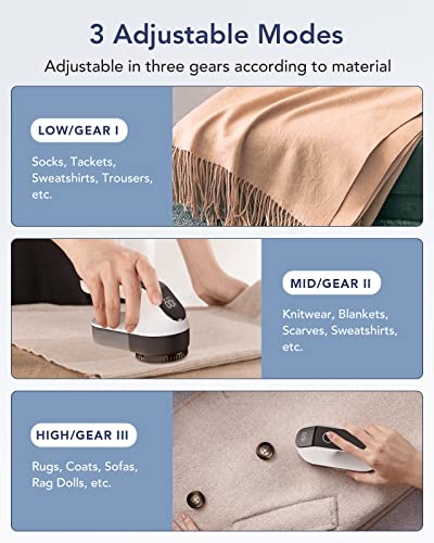 Fabric Shaver Fuzz Remover, HOMEASY Electric Lint Shaver Remover with LED Digital Display & 3 Blades, Rechargeable Sweater Couch Fabric Lint Pill Shaver for Clothes, Furniture, Carpet - Thumbnail 5