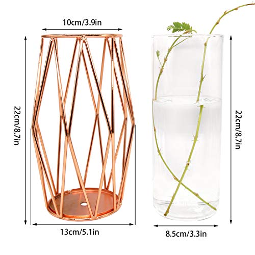 Geometric Glass Flower Vase Metal Holder, Crystal Clear Transparent Planter Flowers Vase ,Handcrafted Plating Metal Vase,Clear Vase Decorative For Home Office Wedding Holiday Party Celebrate #TOP1