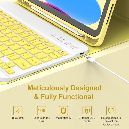 Image of MMK iPad 11th 10th Generation Case with Keyboard (2022, 10.9 inch), Wireless Detachable Keyboard, Pencil Holder for iPad 11 Inch (A16 2025), 10th Gen (10.9 Inch 2022) Yellow