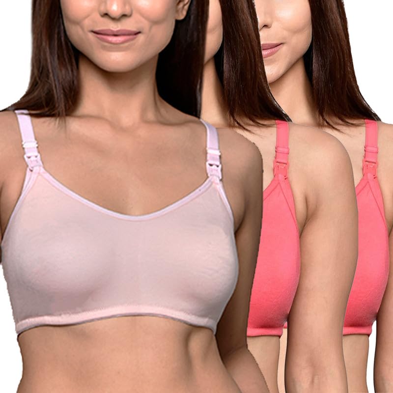 Image of Inner Sense Organic Cotton Bamboo Nursing Bra for Women I Non Padded Feeding Bra with Keyhole Back Design I Wire Free Maternity Innerwear with Full Coverage