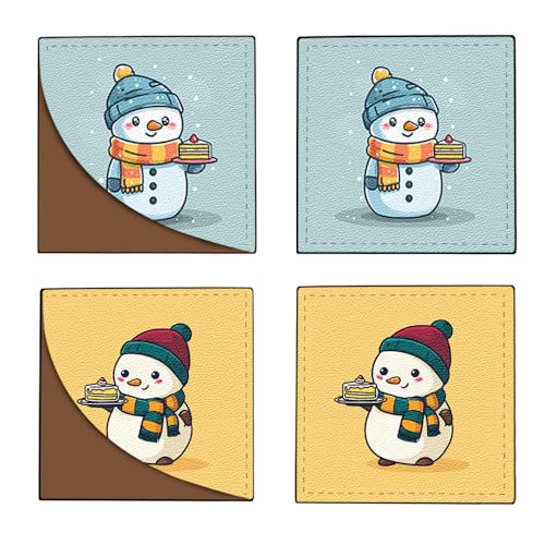 Image of 2Pcs Cute Snowman Cake Corner Bookmarks, Handmade PU Leather Page Corner Protectors, Kawaii Winter Stationery Gift for Kids, Students, Teachers, Fun Reading Accessories 3.54 x 3.54 Inch