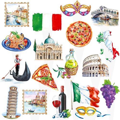 Italian Party Cupcake Toppers 48Pcs Italy theme birthday Cake Decorations Italy Pizza Party Decorations Rome Colosseum Cupcake Sticks for Buon Comleanno Party Supplies
