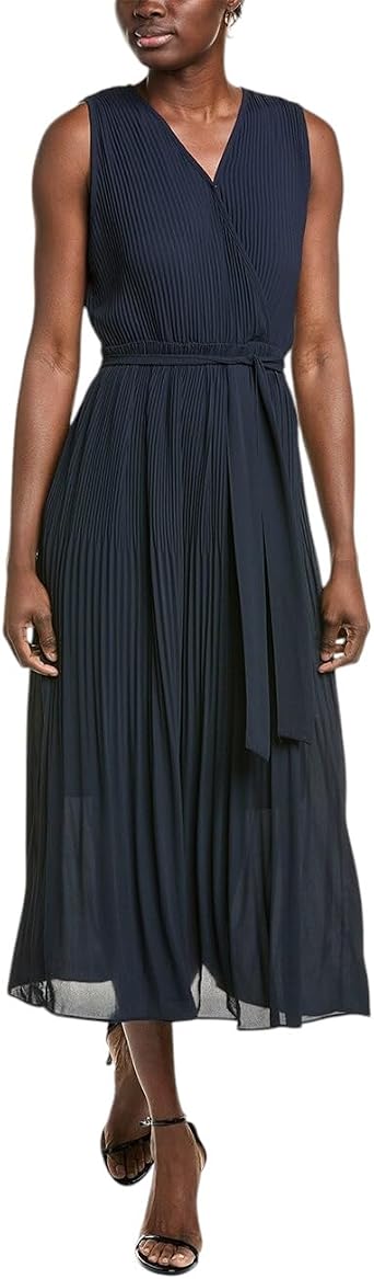 Faux Wrap Midi Dress with Pleated Design by T-Tahari