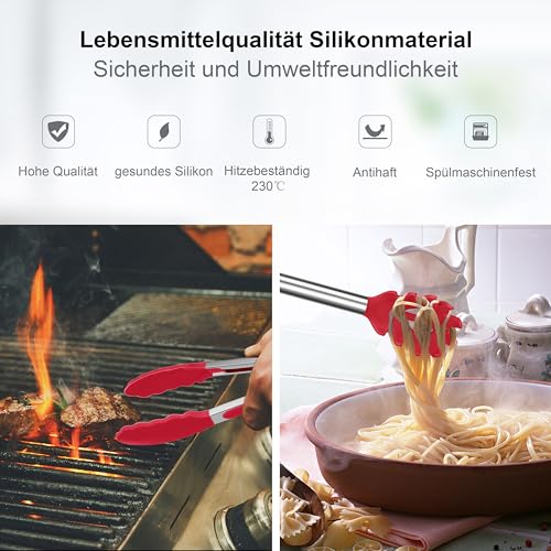 Herogo Küchenhelfer Set, 25 Stück Silikon Küchenutensilien mit Halter, Hitzebeständiger Kochbesteck Set mit Edelstahlgriff, Antihaft Kochutensilien Küchenset, Aufbewahrungsbehälter, Rot