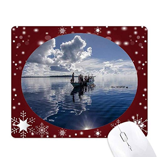 Tapis de souris ocean water en caoutchouc durable bleu avec illustration de bateau
