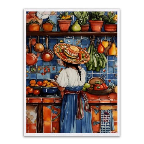 IZTAWEY Colorful Mexican Kitchen Wall Art Mexican Woman Canvas Paint Vibrant Cultural Decor 12x16inch Without Frame