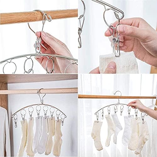 Skroad 3 Pack Stainless Steel Laundry Drying Rack Clothes Hanger with 10 Clips for Sock, Underwear and Small Item Accessory