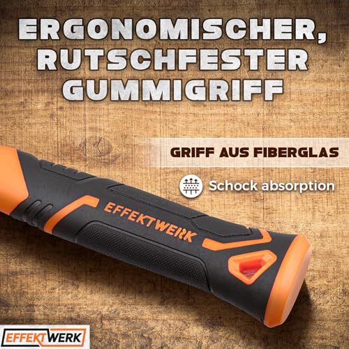 EffektWerk – Vorschlaghammer – 2 kg / 4,4 lb – Kleiner Vorschlaghammermit 24-cm-Glasfaserstiel und Kopf aus geschmiedetem Stahl für Abbrucharbeiten