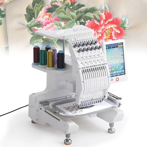 Máquina de bordar, totalmente automática con pantalla táctil a color, 12 agujas, 500 patrones, 15 funciones, 13 idiomas, para uso comercial y doméstico