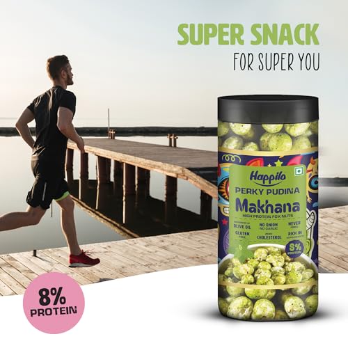 Image of Happilo Makhana Perky Pudina Jar 80g, Roasted Foxnut Healthy Snack Low Calorie and Vegan (Pack of 2)
