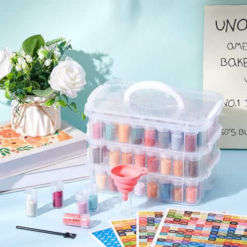Image of Watersay 2 Pcs 3 Tier Diamond Art Storage Containers 300 Slots Portable Bead Organizer Box, Stackable Crafts Organizers for DIY Diamond Art Craft Jewelry Bead Storage