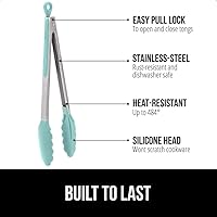 Vista 2 de GORILLA GRIP Pinzas de cocina de acero inoxidable resistentes al calor para cocinar, 9 + 12 pulgadas, juego de 2 pinzas para barbacoa, punta