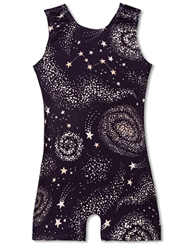 Gymnastics Leotards for Little Girls Size 7-8 Years Old Galaxy Black Kids Child Sparkly Sleeveless Tank Biketard With Shorts Child Tumbling Gym Outfits 