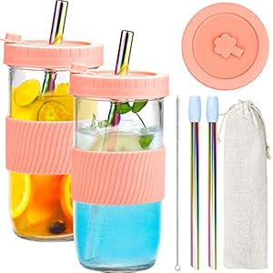 Bubble Tea Tazza, Tazza con cannucce, Set di 2 Mason Jars 730ml, Tazza Bubble Riutilizzabile, per frullati, Riutilizzabile, per Bevande, per caffè, frappè, succhi, frullati, Birra