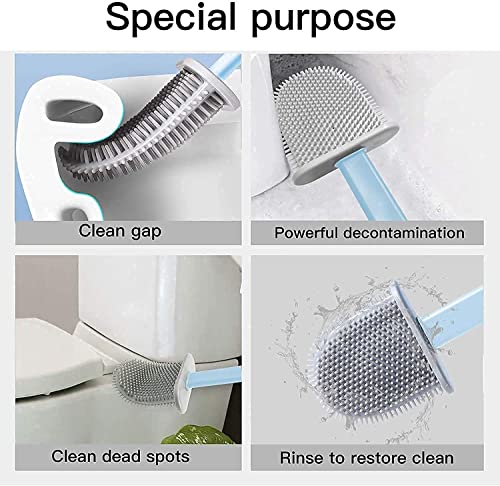 Image of ROKTRY 2 Pack Toilet Brushes & Holders Silicone Soft Bristles Flexible Toilet Brush Set, Non-drip Bathroom Cleaning Brush Holder, Non Slip Handle Hygienic Rubber Toilet Brush Silicone (2 Pack, White)