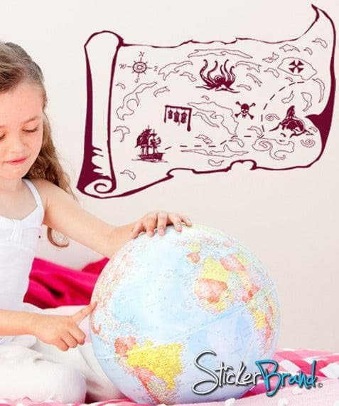 GADGETS WRAP Pirate Treasure Map Pink Vinyl Wall Decal Sticker for Home Office Bedroom Dining Room