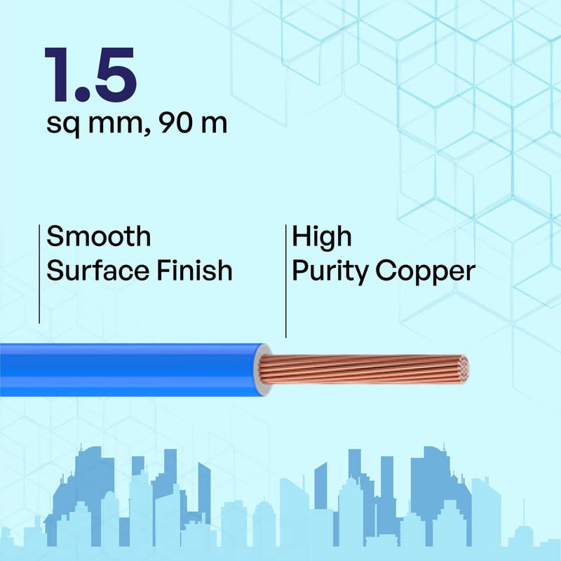 Image of Etira 1.5sqmm 90M coil | Flame Retardant | 99.97% high purity copper | PVC insulated housewire [Blue]