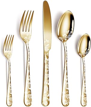 Dinner Gold Silverware Set Classic Dinnerware Palace Style 80 Piece Service for 16 Cutlery Dinnerware Set Wedding Christmas Halloween Home Kitchen Restaurant Anniversary Candlelight Dinner Family Key