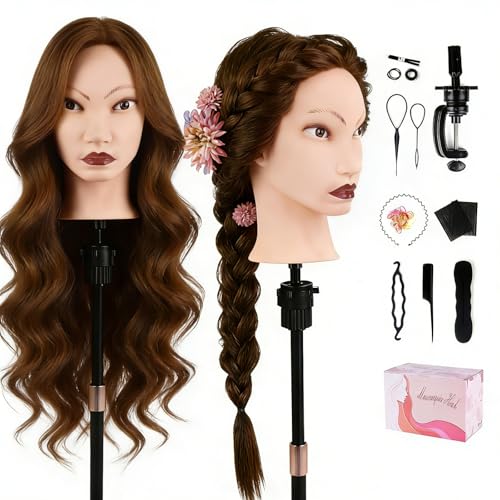 Image of Mannequin Head with 90% Human Real Hair, Cenoz 26 inch Hairdresser Cosmetology Training Head with Stand and Tool, Manikin Training Practice Head, Doll Head for Hair Styling (Golden)