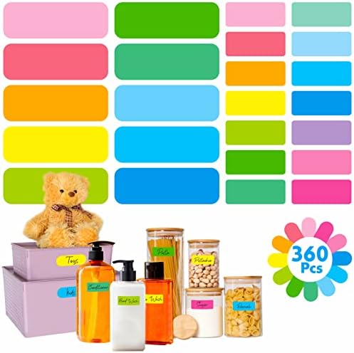 360 PCS Removable Labels, 14 Colors Self-Adhesive Rectangular Stickers Water/Oil/Tear Resistant with Perforation Line for Food Containers Kitchen Restaurant Storage Organization (8 Sheets, 2 Sizes)