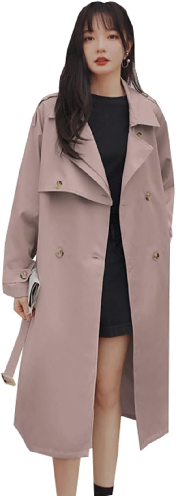 Amazon ホワイト ピンク トレンチコート 春服 レディース ロング丈 防風 防寒 カジュアル 通勤 通学 着回し アウター スプリングコート きれいめ おしゃれ ダブルブレスト ベルト付き 着痩せ ゆったり 大きいサイズ S Xl コート ジャケット 通販