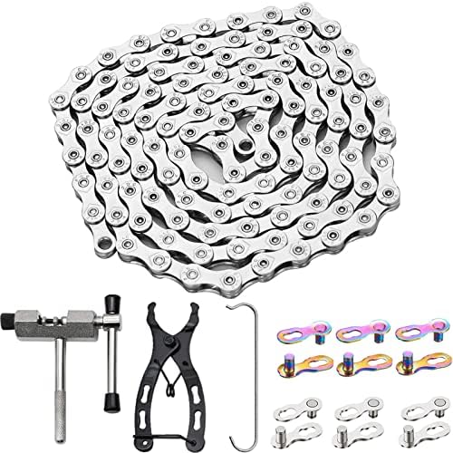 Suplevel 6/7/8 Speed Bike Chain Kit - Mountain Bike Chain, Bike Link Pliers Tool, Chain Breaker and 6pcs Bike Chain Master Links, Bicycle Chain 1/2 x 3/32 Inch 116 Links, Silver