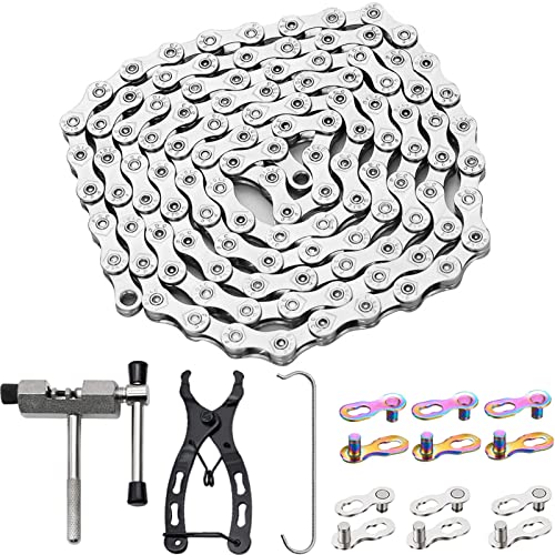 Suplevel 6/7/8 Speed Bike Chain Kit - Mountain Bike Chain, Bike Link Pliers Tool, Chain Breaker And 6Pcs Bike Chain Master Links, Bicycle Chain 1/2 X 3/32 Inch 116 Links, Silver #TOP16