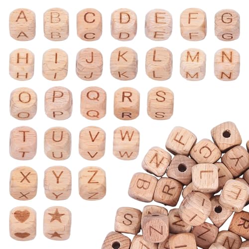 Jaarssho 100 St&uuml;ck Buchstabenperlen Holz,Holzperlen Buchstaben 12 mm,Armband Selbst Machen,Bracelet Making Kit,Perlen in Verschiedenen Gr&ouml;&szlig;en,Zur Herstellung von Schmuck f&uuml;r Weihnachten,Feste